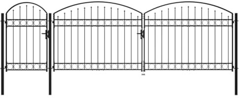 Juroupi Garden Fence Gate with Arched Top Steel 1.75x5 m Black,Fence Gate,Fence Gate Garden,Privacy Security,Fencing & Barriers Gate-144371