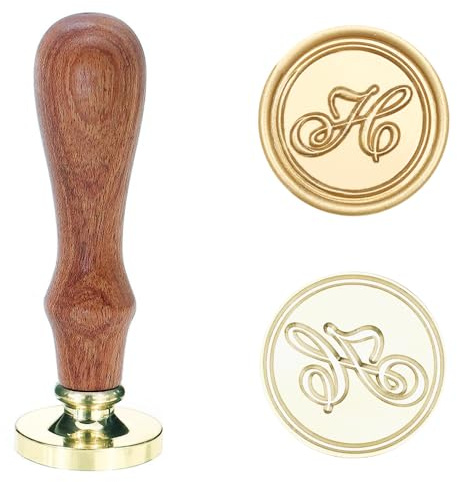 Poemluve Vaxsigillstämpel bokstav H initial försegling retro monogram vax stämpel med trähandtag klassisk tätning för bröllopsinbjudningar, kuvert, presentförpackning, tackkort (senare H)