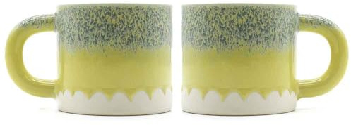 Upper Street Scandi Home Set of 2 480ml Terra Fusion Ombre Reactive Glaze Ceramic Mugs (Green & Yellow)