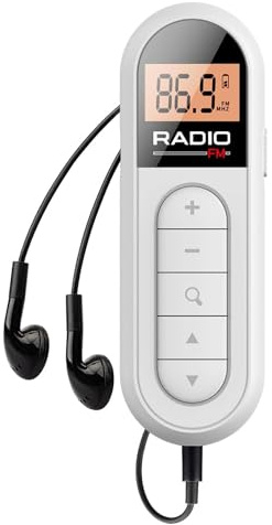 Bordhap Mini Pocket FM Radio 300MAh Rechargeable Portable 76-108MHZ Radio with Backlight LCD Display Wired 3.5mm Headphones
