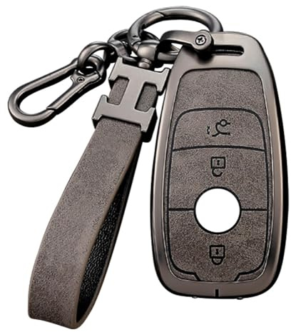 Graue Autoschlüssel Hülle kompatibel mit Mercedes Benz A C E G S CLS Klasse AMG GLK GLA GLC GLE GLS GT SL SLC SLS SLK 3 Tasten Autoschlüssel-Schutz mit Schlüsselanhänger