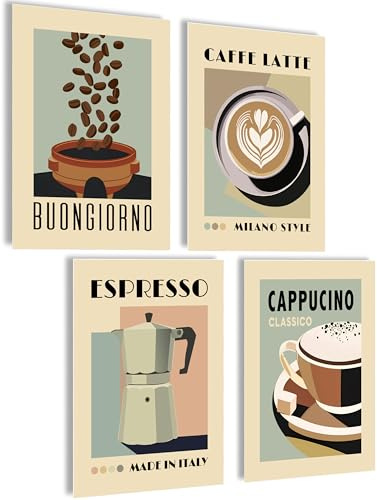 mojoliving Poster Kaffee Bilder Kaffee Bild Wandbilder für die Küche Poster Aesthetic Deko Küchenbilder Vintage Bilder Wohnzimmer Deko Küche (Aesthetic Coffee, 4x A4 | ohne Rahmen)