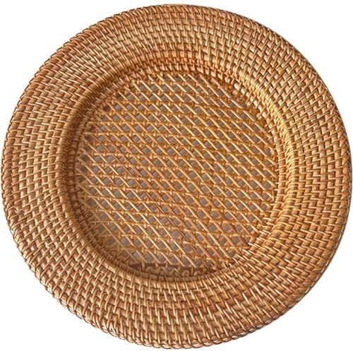 Plateau Rond Tissé en Rotin, Plateau À Fruits Creux pour Bougie, Vase, Plateau À Clés pour Table D'entrée, Plateau De Service À Pain pour Table, Décoration De Maison