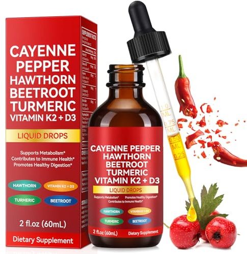 Cayenne Pepper Drops+Hawthorn Berry, Vitamin D3 K2 Beet Root Powder, Ceylon Cinnamon, Turmeric Curcumin