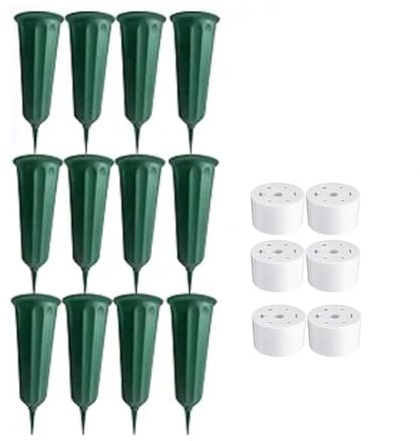 Steowsey Lot de 12 vases de cimetière avec piques pour fleurs funéraires avec piquets Vert