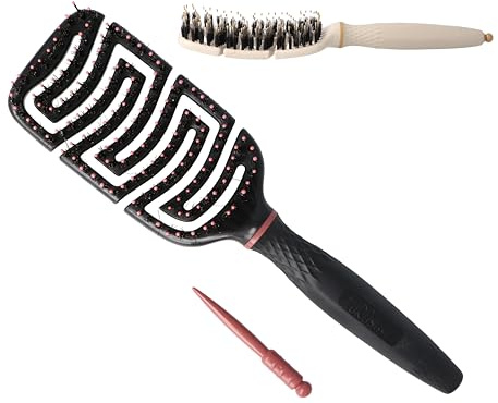 Cepillo Pelo Antitirones Fabricado en España - Cepillo Cerdas Jabalí y Púas de Nylon - Flexible, Desenredante - Peine Antitirones con Púa Extraíble, Hecho de Fibras Naturales de Trigo - Color Negro