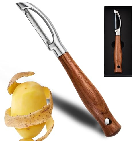 Laoxiongtou Professional Potato Peeler,Vegetable Peeler Stainless Steel,Carrot Peelers for Kitchen There are Sharp Swivel Blades and Natural Anti Slip Wooden Handle,for Fruit and Vegetable Peeler