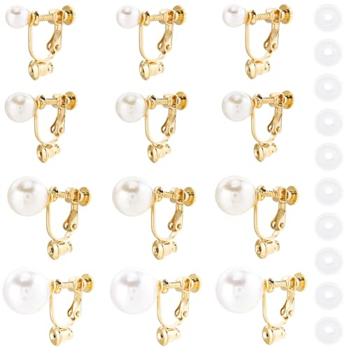 SUNNYCLUE 1 Box 24 Stück 4 Größen Ohrring Clip On Beschläge Goldener Ohrring Konverter 316 nicht Durchstochene Ohrclips Komponenten Aus Edelstahl Mit ABS Perlen Und Pads Zur Schmuckherstellung Für Fra