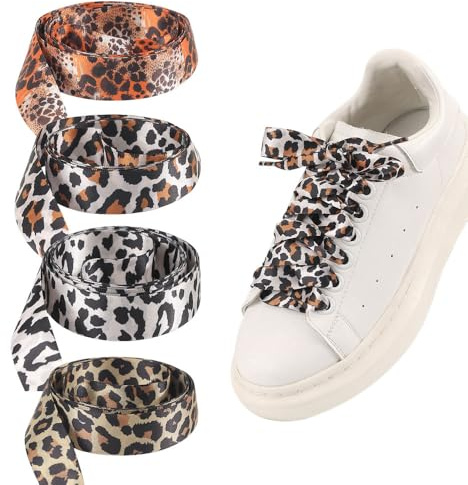 XFSRG 4 Paires Lacets Mode Léopard Imprimé pour Chaussures Lacet Élastiques Adultes Accessoires Stylés pour Baskets (100cm)