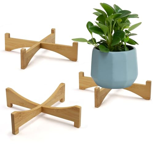 Roucerlin Lot de 2 supports de plantes en bois pour l'intérieur, supports de pot de fleurs en bois pour pot de 22 cm, petit tabouret rustique pour extérieur, maison, jardin, balcon, terrasse