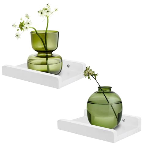 Small Wall Shelf,Floating Shelves for Wall,Mini Display Ledge With Lip | Speaker Shelf for Picture Frames Plants Decorative for Living Room Kitchen Office,Wood,20CM,Set of 2,White