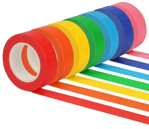 RUILILANG 7 Rolls Coloured Masking Tape, 10mmx13m Removable Adhesive Tape, Colourful Decorative Tapes for Office and Home Handicrafts, Rainbow Masking Tapes for Murals, Aart, Lettering and Crafts