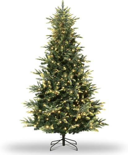 Ronipic 6.5Ft Prelit Artificial Christmas Tree with 280 Lights, Realistic Spruce Xmas Tree,Thickened PE & PVC Automatic Branches, Fire-Resistant Design, Warm White Holiday Lighting