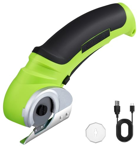 Tnamdan Akku-Elektroschere, 4,2-V-Elektro-Minischneider, Teppich- und Kartonschneider mit Ersatzklinge/Ladegerät, Rollschneider für Kartonverpackungen, Leder und Kunststoff (grün)