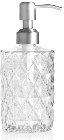 Ekirlin Glass Soap Dispenser Bottle with Pump, 11 Oz/340 ml Refillable Liquid Hand Jar Dispenser with 304 Rustproof Stainless Steel Pump for Bathroom, Countertop, Kitchen, Laundry Room (Transparent)