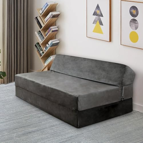 Panana Foldable Bed Double Guest Bed Rectangle Foam Futon Mattress Sofa Bed Sleeper Sofa Chair Z Bed (Grey, Double)