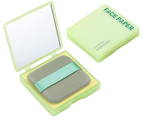 100PCS Löschpapier Gesicht + Spiegel + Puderquaste, Blotting Paper & Oil Control Paper Set für Mattes Finish, Sebum Kontrolle, Für Alle Hauttypen, Vegan & Duftfrei, Kompakt für Unterwegs, Grün