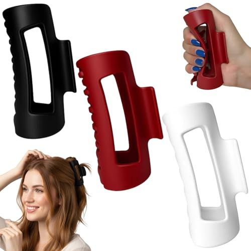 Haarklammer, 3 Stück Set in Schwarz, Weiß und Rot, Claw Clip für starkes und langes Haar, perfekt für Sport, Büro und Freizeit, hautfreundliches Silikon