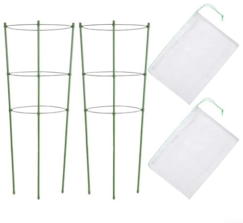 45 cm Pflanzenschutz-Abdeckung und Stützen-Set, Kunststoff-Gartenpflanzennetz mit Kordelzug für Innen- und Außenbereich, 2 Stück