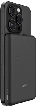 Belkin BoostCharge 5000mAh Magnetische Power Bank mit Magnetring – Schwarz | 5K Powerbank Kabellos, Magnetring zum Befestigen von Zubehör, USB C Port, Bereits Geladen, Kabel, Geeignet für Flugreisen