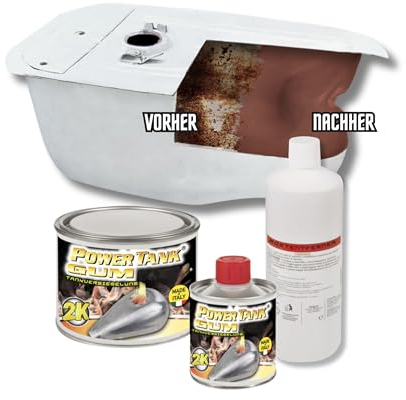 Power Tank Tankversiegelung Motorrad 2k Gum elastischen 350 g Set Tankentroster Innen Versiegelung Tanksanierung Rost Tank Entrosten Und Versiegeln Tankinnenlack Tankbeschichtung Rostlöser Auto Moped