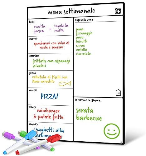 Smart Panda A3 Lavagna Calendario Magnetico Frigorifero - Pianificare I Pasti, Segnarsi La Lista Della Spesa e Aiutarsi Nello Studio - Lavagnetta Magnetica - Settimanale - in Italiano