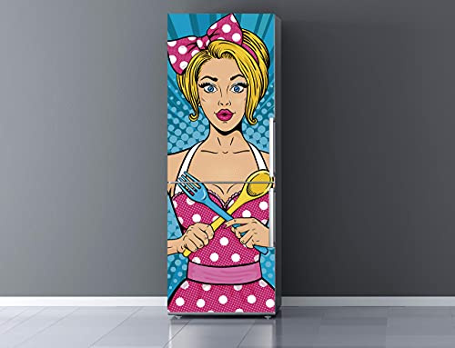Vinilo para Frigorífico Mujer cómic vintage 200x60cm | Adhesivo Resistente y Económico | Pegatina Adhesiva Decorativa de Diseño Elegante