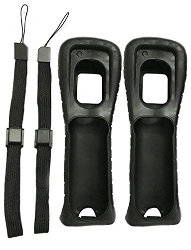 2 coques noires en silicone avec dragonne pour manette Nintendo Wii