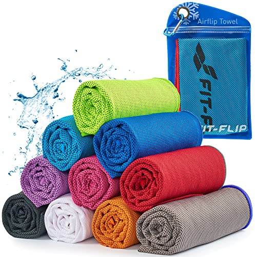 Fit-Flip Airflip Kühltuch - Ice Cooling Towel - das kühlende mikrofaser Sporthandtuch für Nacken und Hals - Kühlhandtuch für Fitness und Sport (blau-roter Rand, 100x30cm)