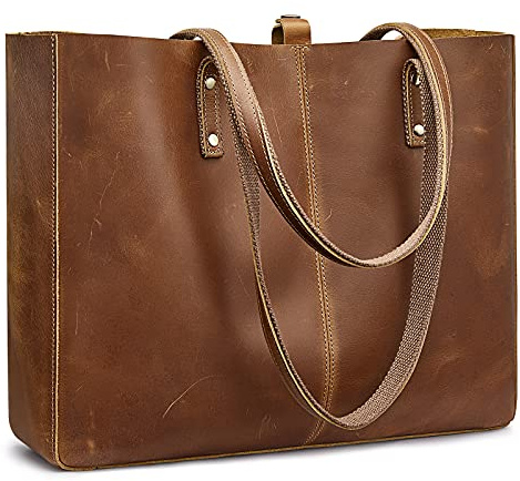 S-ZONE Damen Handtasche Vintage Crazy Horse Leder Große Shopper Tote Bag Schultertasche Arbeitstasche Datingstasche