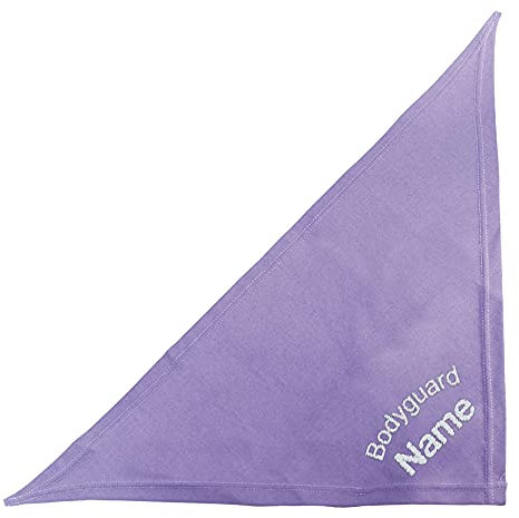 Schecker Besticktes Hundehalstuch/Dreieckstuch/Kopftuch mit Motiv incl. Bestickung - Bodyguard + Name vom Hund - Flieder 50 cm