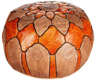 Marokkanischer Pouf Sitzpouf Hakam modern aus Leder in Orange 60 cm