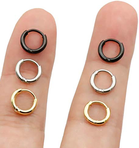 EACHLP 6MM Mini Hoop Earrings,Gold Silver Black Plated Tiny Thin Snug Cartilage Hoop Earring for Women&Men