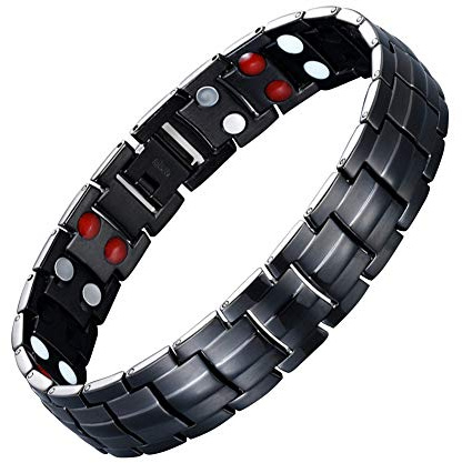 JFUME Bracelet magnétique pour homme cadeau pour homme Bracelet noir aimants à double rangée avec outil de suppression de lien 8,5 réglable