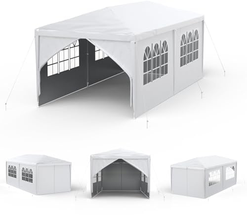 Aufun Gazebo da giardino impermeabile con 6 pannelli laterali, tenda grande pieghevole, tenda da gazebo pieghevole impermeabile, protezione UV 50+ per matrimoni, picnic, feste, 3 x 6 metri, bianco