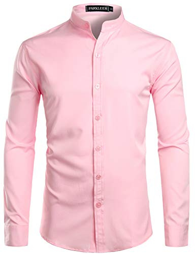 PARKLEES Chemise à manches longues pour homme - Couleur unie - Coupe ajustée - Facile à repasser - Col montant - Pour affaires - Loisirs