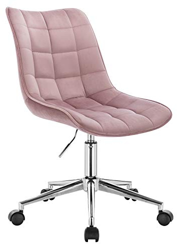 WOLTU 1x Arbeitshocker Bürostuhl Schreibtischstuhl Rollhocker Bürohocker Drehhocker, stufenlos höhenverstellbar, drehbar, Samt, Rosa BS76rs