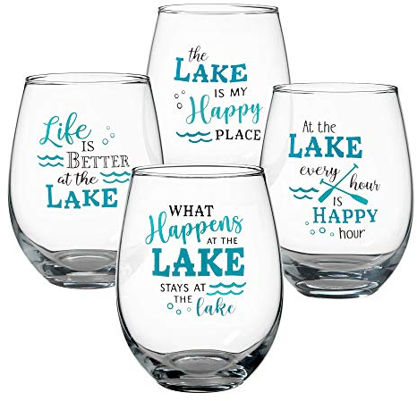 Lillian Rose G144 LA Lake - Juego de 4 copas de vino sin tallo, color azul