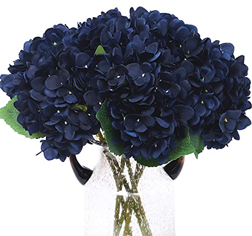 Kimura's Cabin Lot de 6 fleurs d'hortensia artificielles en soie pour arrangements floraux, pour centres de table de mariage, fête, bricolage, décoration d'Halloween (bleu marine)