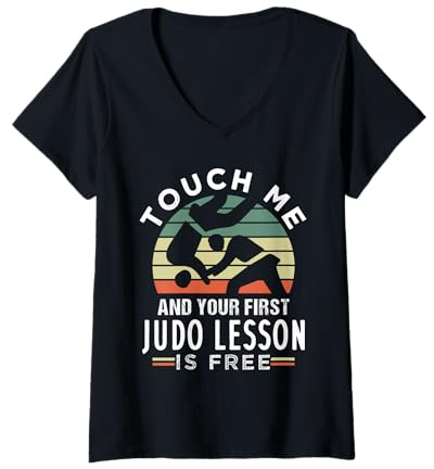 Femme Touche-moi et ta première leçon de judo est gratuite Retro Vintage T-Shirt avec Col en V