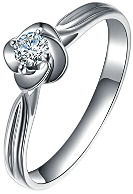 Daesar Verlobungsring Platin, Damen Ring Blume Solitär mit 0.13ct Diamant Trauringe Weißgold Nickelfrei Größe 50 (15.9)