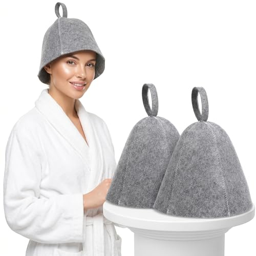 Beavorty 2 pack Thickened Felt Sauna Hat Lightweight Sauna Hat for Women and Men Steam Room Cap with Hanging Loop Moisture Absorbent Bathing for Shower Banya Use