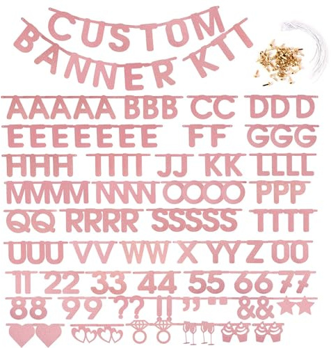 EASY JOY Buchstaben DIY Girlande Banner 127 Stück Glitzernd Rosa Dekorativ Personalisiertes Buchstabensymbol Wiederverwendbar Partyraumdekoration für Party Geburtstag Valentinstag