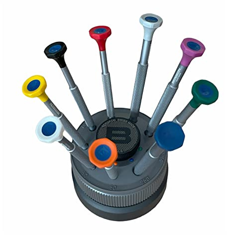 Bergeon 31081-S09 Set di 9 cacciaviti con corpo in alluminio anodizzato da 0,50 a 2,50 mm Strumento di riparazione per orologi