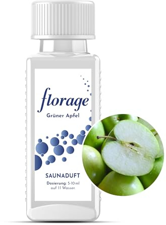 Florage 100ml Saunaaufguss GRÜNER APFEL - 50 Jahre Erfahrung als deutsche Duftmanufaktur, hochergiebiges Aufgussmittel für die Sauna, viele Aufguss Düfte, vegan und ohne Tierversuche, auch als Set