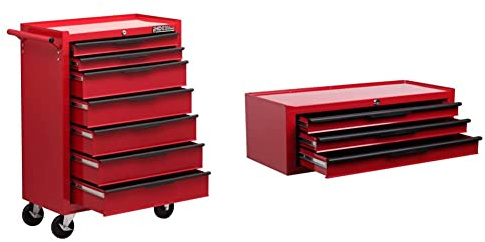 Hilka Heavy Duty 7 Drawer Trolley with Ball Bearing Slides & G301C3BBS - Durable 3-Drawer Tool Chest