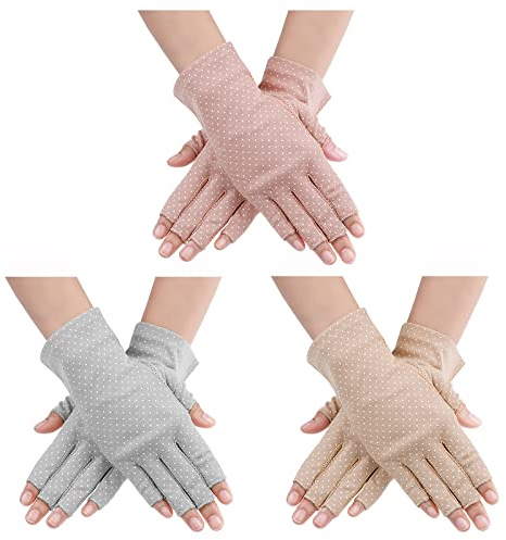 Yolev 3 Pairs Sunblock Fingerless Gloves for Women Non-slip UV Sun Protection Gloves Driving Gloves for Summer Outdoor