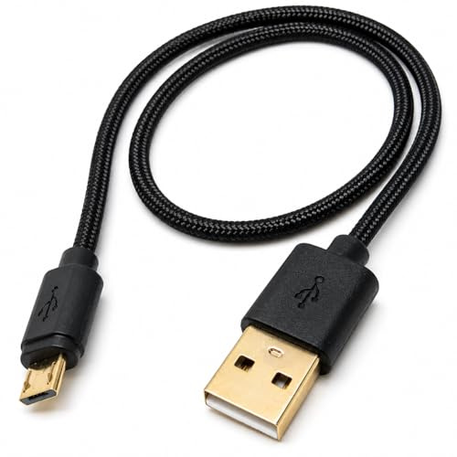 DRUT Short Micro USB to USB 2.0 Braided Cable, 50cm 1.6ft Black | Fast Charger, 24AWG, A-Male to Micro B Gold Connectors Lead