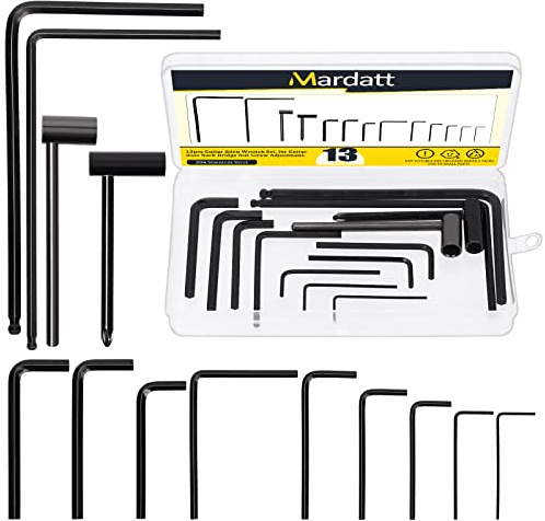 Mardatt 13Pcs Guitar Allen Wrench Set Includes 4mm and 5mm Ball End Truss Rod Wrenches, 7mm and 8mm Truss Rod Hex Box Wrenches and 9 Sizes Allen Wrench for Most Guitar Bridge Screw Adjustment