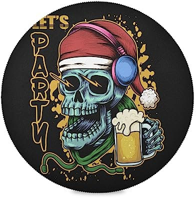 Teschio Birra Arte Natalizia Tovaglietta Rotonda Tovaglietta Resistenti al Calore Anti Scivolo per Tavolo da Pranzo la Cena